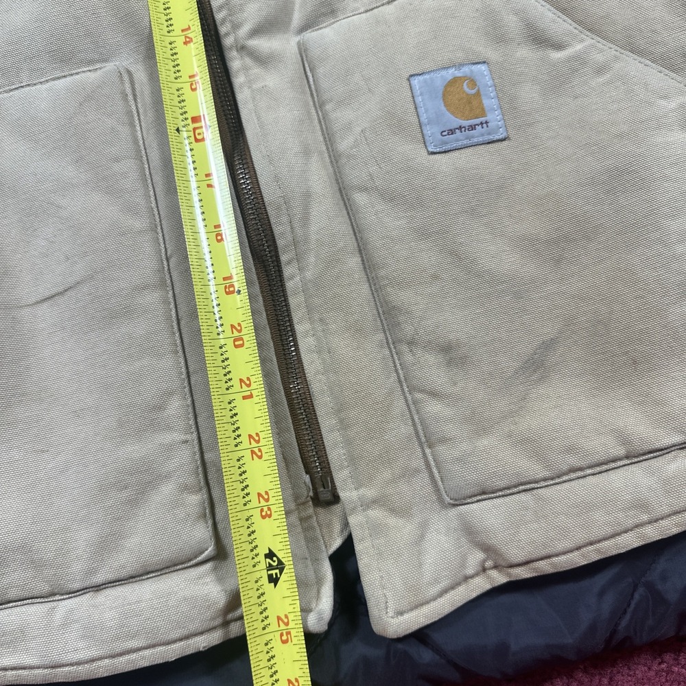 Vintage 90s Carhartt Quilt Lined Vest V01 Tan Cream XL Union USA Made Distressed - Picture 3 of 7